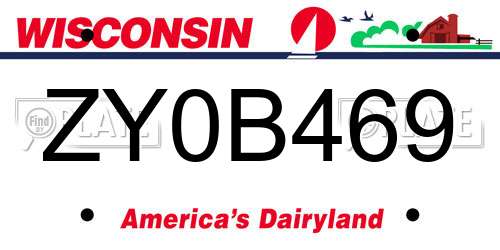 ZY0B469 Wisconsin License Plate