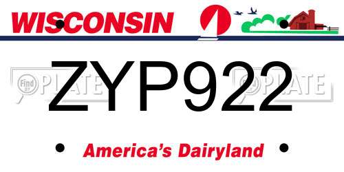 ZYP922 Wisconsin License Plate