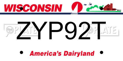 ZYP92T Wisconsin License Plate