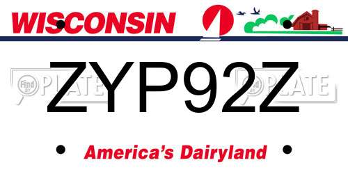 ZYP92Z Wisconsin License Plate