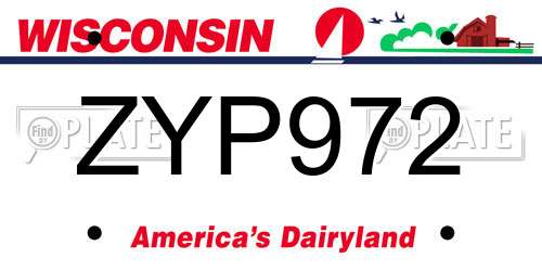 ZYP972 Wisconsin License Plate