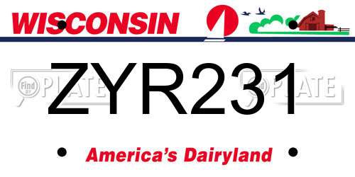 ZYR231 Wisconsin License Plate