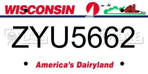 ZYU5662 Wisconsin License Plate