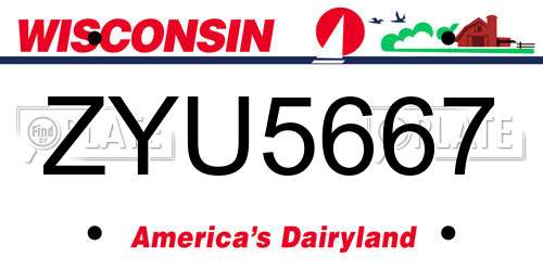 ZYU5667 Wisconsin License Plate