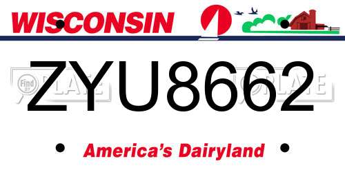 ZYU8662 Wisconsin License Plate
