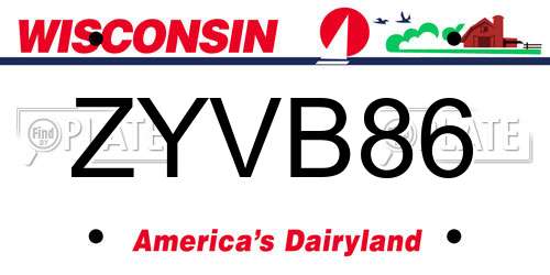 ZYVB86 Wisconsin License Plate