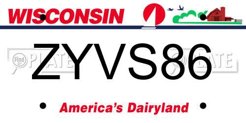 ZYVS86 Wisconsin License Plate