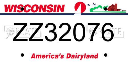 ZZ32076 Wisconsin License Plate