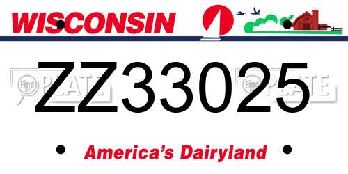ZZ33025 Wisconsin License Plate