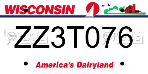 ZZ3T076 Wisconsin License Plate