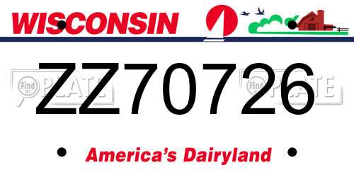 ZZ70726 Wisconsin License Plate