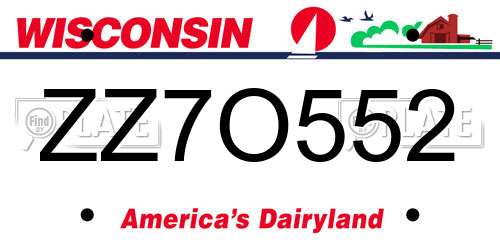 ZZ7O552 Wisconsin License Plate