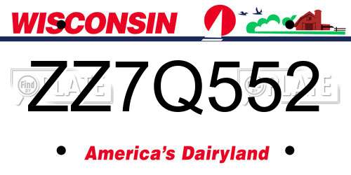 ZZ7Q552 Wisconsin License Plate