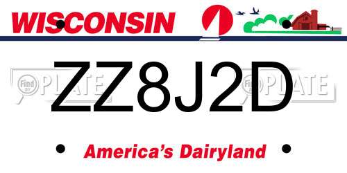 ZZ8J2D Wisconsin License Plate