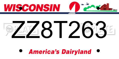 ZZ8T263 Wisconsin License Plate