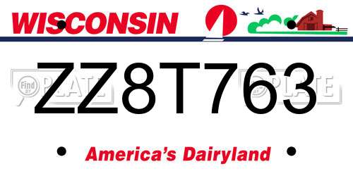 ZZ8T763 Wisconsin License Plate