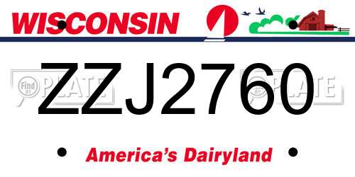 ZZJ2760 Wisconsin License Plate