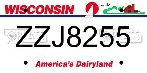 ZZJ8255 Wisconsin License Plate