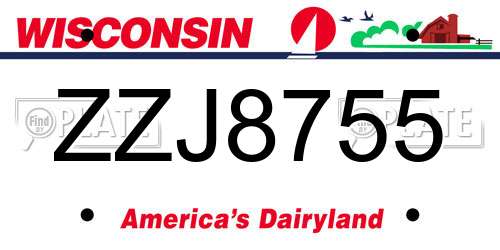 ZZJ8755 Wisconsin License Plate