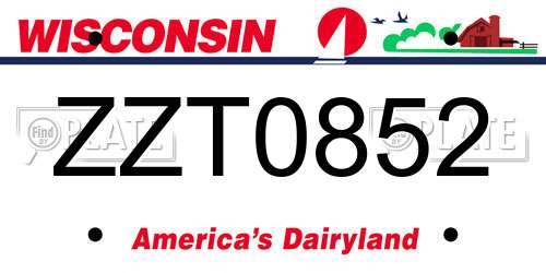 ZZT0852 Wisconsin License Plate