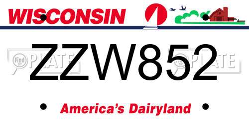 ZZW852 Wisconsin License Plate