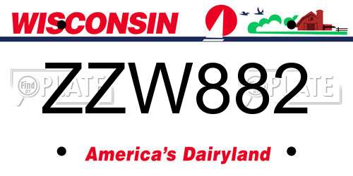 ZZW882 Wisconsin License Plate