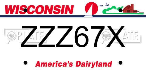 ZZZ67X Wisconsin License Plate