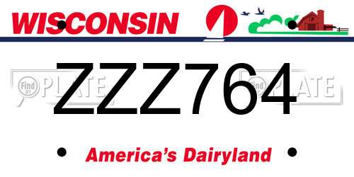 ZZZ764 Wisconsin License Plate
