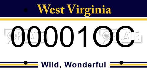 00001OC West Virginia License Plate