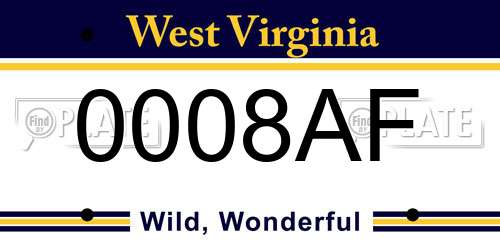 0008AF West Virginia License Plate