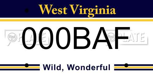 000BAF West Virginia License Plate