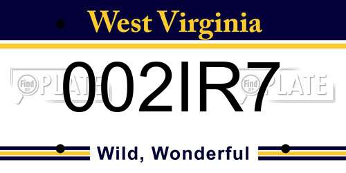 002IR7 West Virginia License Plate