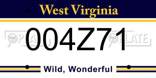 004Z71 West Virginia License Plate