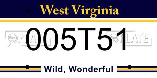 005T51 West Virginia License Plate