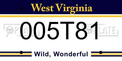 005T81 West Virginia License Plate