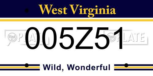 005Z51 West Virginia License Plate