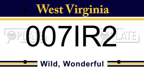 007IR2 West Virginia License Plate