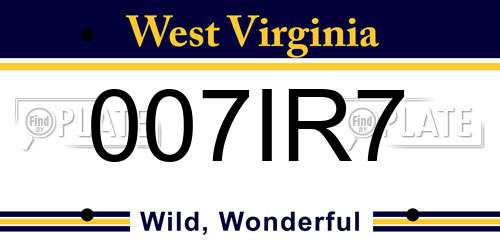 007IR7 West Virginia License Plate