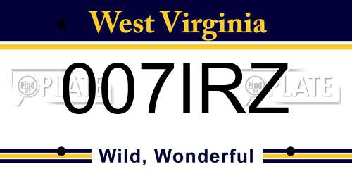 007IRZ West Virginia License Plate