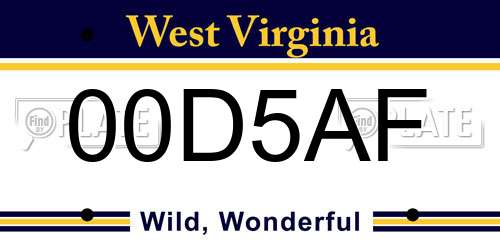 00D5AF West Virginia License Plate