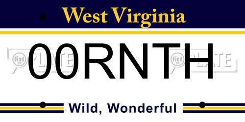 00RNTH West Virginia License Plate