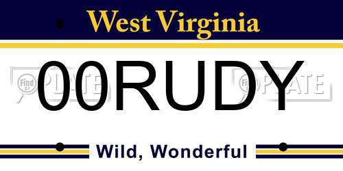 00RUDY West Virginia License Plate