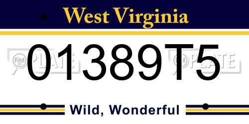 01389T5 West Virginia License Plate