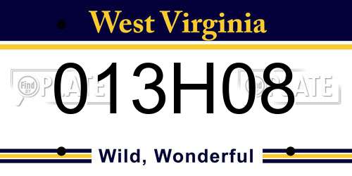 013H08 West Virginia License Plate