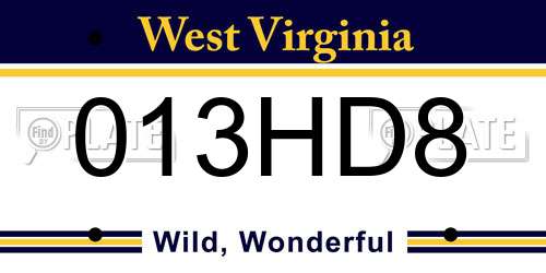 013HD8 West Virginia License Plate