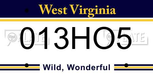 013HO5 West Virginia License Plate
