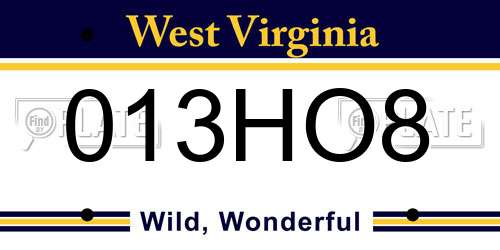 013HO8 West Virginia License Plate