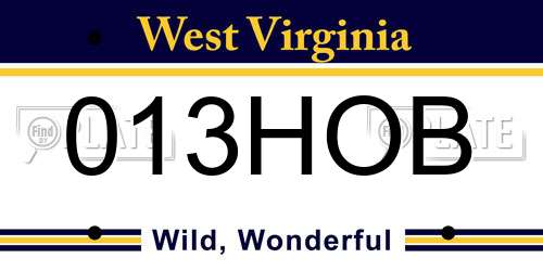 013HOB West Virginia License Plate