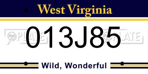 013J85 West Virginia License Plate
