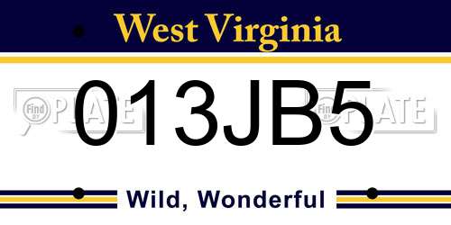 013JB5 West Virginia License Plate